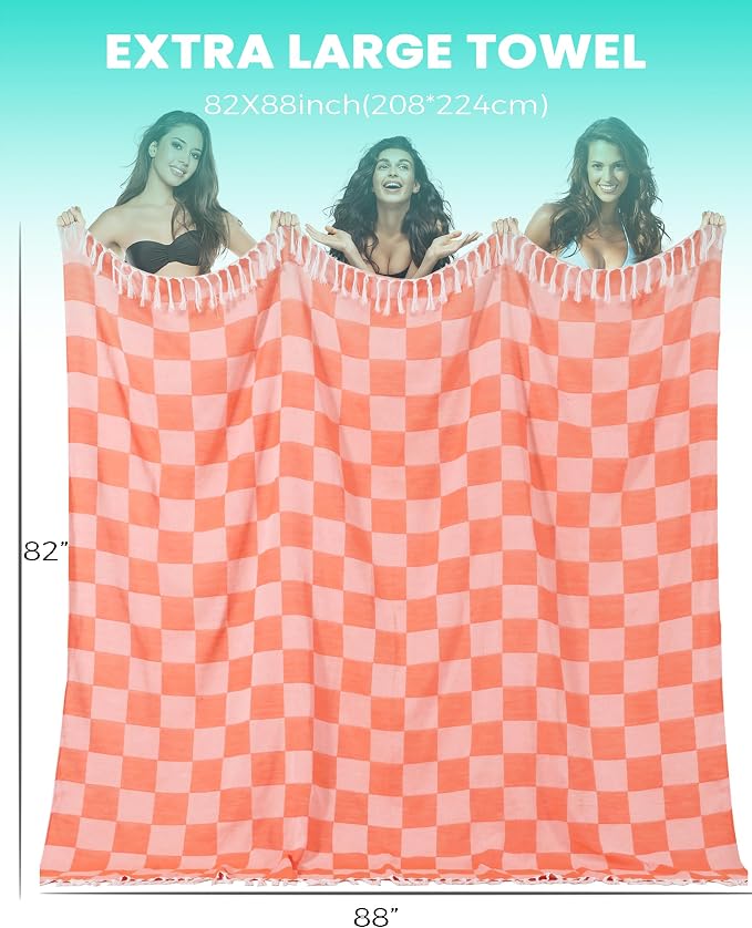 Antfuny Turkish Beach Towels Jumbo Extra Large Oversized Giant Huge Thin Sandproof Compact No Sand Packable Outdoor Picnic Camping Gears Yard Yoga Towel Coral