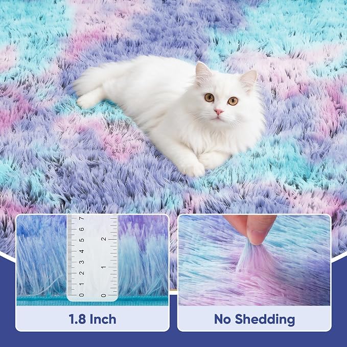 Rainbow Fluffy Rugs for Girls Bedroom: 4x6 Large Shag High Pile Area Rug Upgrade Non-Slip Plush Fuzzy Living Room Rug Shaggy Soft Indoor Floor Carpet Nursery Rugs for Kids Baby Toddler Home Decor