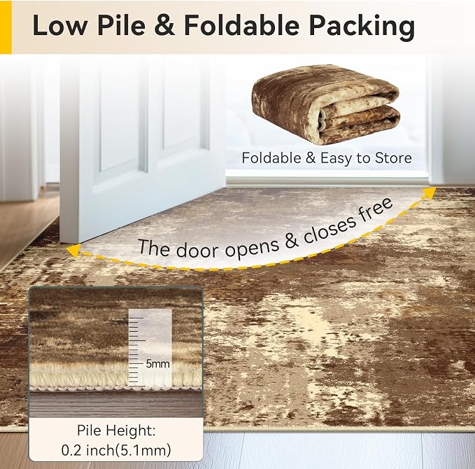 RELEANY Washable Area Rugs 9'x12' Non-Slip Modern Abstract Soft for Living Room Entryway Bedroom Kitchen, Print Pattern, Brown Tan Beige Coffee