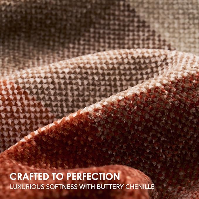 Plaid Chenille Fall Throw Blanket, 60"x80", Harvest Orange Plaid | Super Soft Knit Throw with Tassels, Cozy, Decorative Rustic Farmhouse Decor for Autumn, Ideal for Couch Bed Sofa Gift