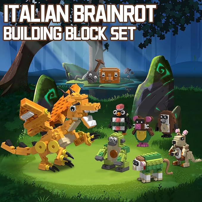 Italian Brain Rot Unique Cartoon Characters Building Blocks 9 in 1 Educational & Entertaining Gift Idea for Kids Teens & Adults