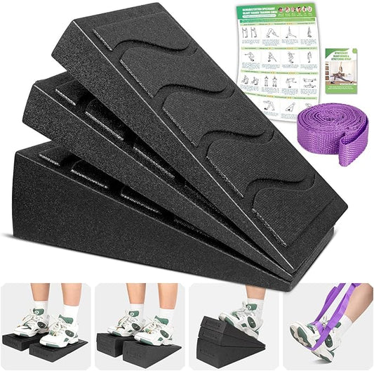 ODCPN Squat Wedge Block, 5 Adjustable Angles Slant Board for Calf Stretching with Stretching Strap & Poster, 520 LBS Heel Elevated Squat Wedge Capacity for Yoga, Ankle Physical Therapy & Mobility