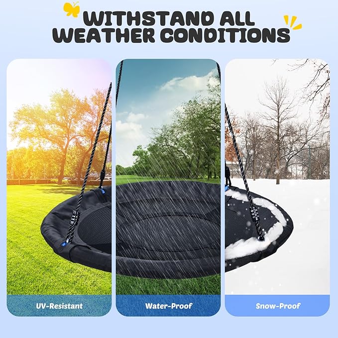 Trekassy 700lb 40 Inch Saucer Tree Swing for Kids Adults Outdoor 900D Oxford Waterproof with 2pcs Tree Hanging Straps, Steel Frame and Adjustable Ropes Black