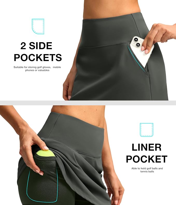 16'' Skorts for Women with 4 Pockets Athletic Tennis Golf Skirt | Built-in Shorts, High Waisted, Stretchy, A Line, Casual, Pickleball, Skort