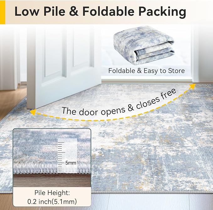RELEANY Washable Area Rugs 6'x9' Non-Slip Modern Abstract Soft for Living Room Entryway Bedroom Kitchen, Print Pattern, Light Blue
