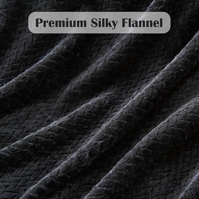 NEWCOSPLAY Fleece Leaves Pattern Queen Blanket, Black, 90"x90" | Super Soft Throw Blanket, Lightweight Cozy Bed Sofa Blanket, Premium Silky Flannel Fleece, Travel Blanket for All Season Use