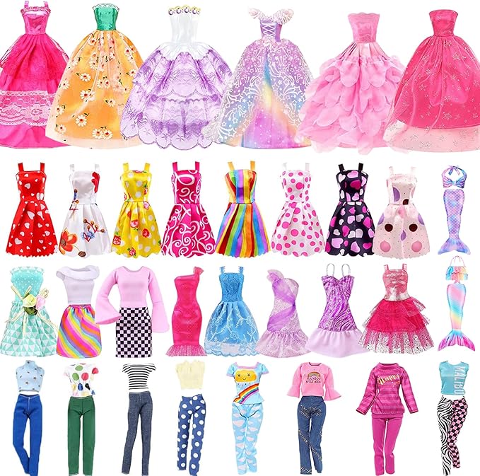 ZNTWEI 98 Pcs Doll Clothes and Accessories with Closet Wardrobe DIY Playset for 11.5 Inch Doll Including Wedding Dress Fashion Dress Casual wear Swimsuit Shoes Hangers Necklace Bags