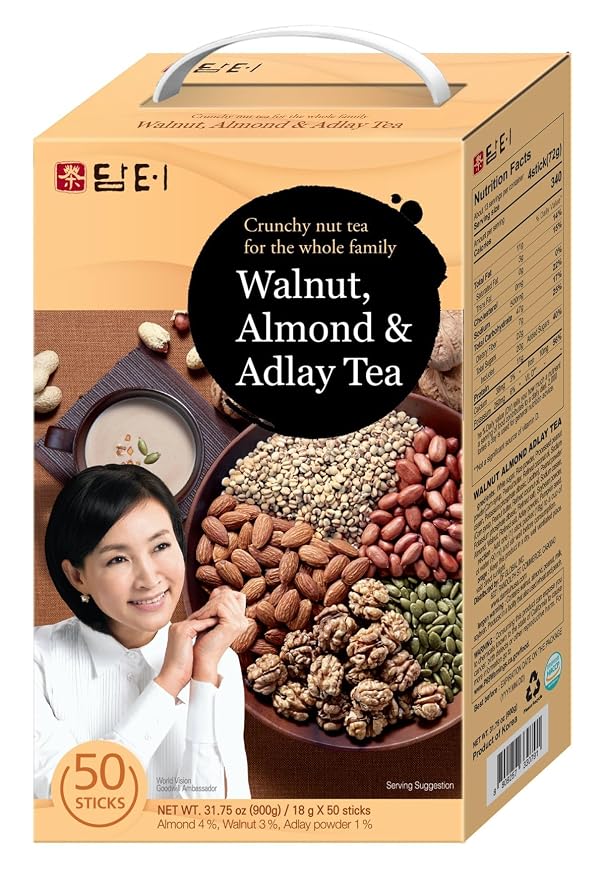 Damtuh Korean Grain Drink Mix Bundle – Black Grain Misugaru Powder + Walnut Almond Adlay Tea Powder (Job’s Tears/Yulmu), Latte-Style Drink, Caffeine-Free 18g x 50 / 20g x 40 Stick Packs