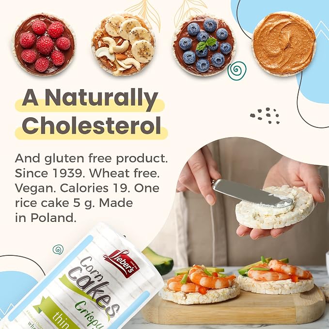 Lieber's Corn Rice Cakes, Gluten-Free Vegan Snack, 2.9 Oz, Pack of 3 | Kosher Certified, Dairy-free and Wheat-free, Made with Whole-grain Brown Rice and 60 Calories or Less per Cake.