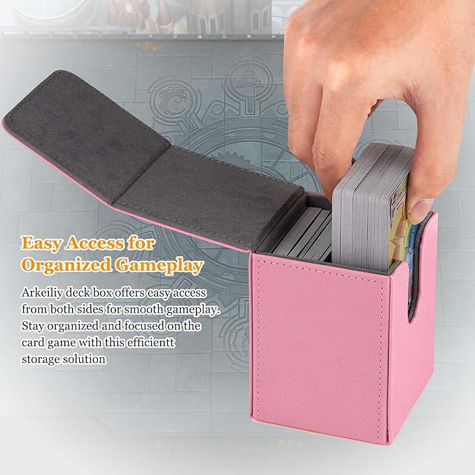 Arkeiliy Card Deck Box, 110+ Storage MTG Deck Box with 50 Pcs Card Sleeve, Collectible Trading Card Cases for Magic Commander and More (Pink)