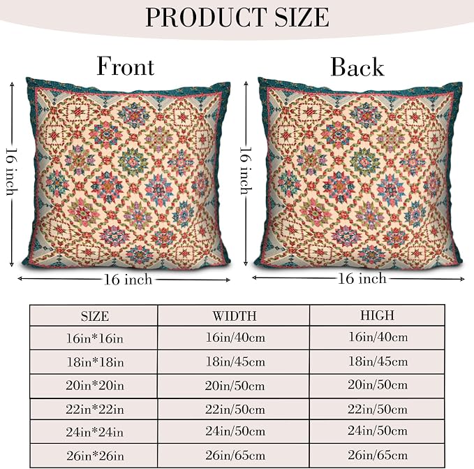 Boho Throw Pillow Covers 16x16 inch Set of 2,Boho Vintage Carpet Pattern Antique Ethnic Decor Double Sided Pattern Cushion Cover Soft Pillow Case Living Sofa Room Bed Square Pillow Cover