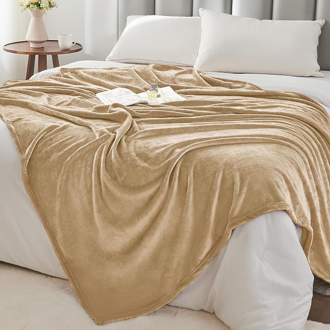 BEDELITE Fleece Blanket Soft Plush Queen Bed Blanket Light Camel 90"x90" | Ultra Soft Fleece, Plush Microfiber, Lightweight Warmth, All Season Comfort, Fade Resistant, Machine Washable,Perfect for Bed