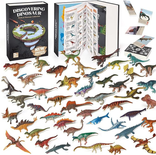 Dinosaur Toys Book with 50 PCS Different Dinosaurs Figures & Pokers,Interactive Perfect for Kids Dinosaurs Educational Toys for 3 4 5 6 7 8 12 Year Old Boys&Girls