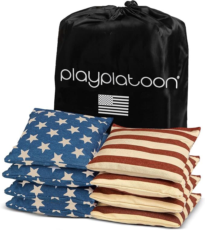 Play Platoon Cornhole Bags Weather Resistant- Set of 8 Regulation Bean Bags for Tossing- Official Professional Size & Weight Corn Hole Bags Two Color All Weather Cornhole Beans Bag Set with Tote Bag