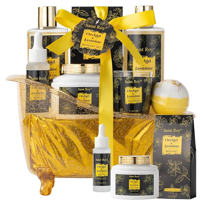Spa Gift Basket Set, Pampering Home Spa Gifts for Women & Men Home Spa Gift | Spa gift set Christmas Gifts, Spa Kit Self-care Gifts, Spa Collection, Orchid Jasmine Bath and Body Gift, Spa Gifts Mom Dad