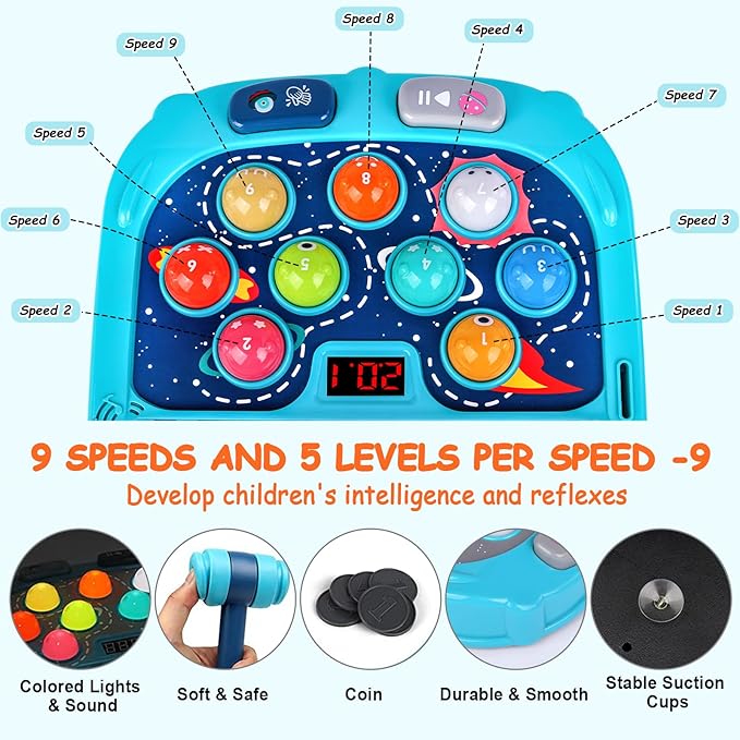Whack Game Mole for Toddlers, Toys for 3-12 Year Old Boys Girls, Pounding Toys for Age 3-8, Birthday Gifts for 3 4 5 6 7 8+ Year Old Boys Kids, Educational Toy with Sound,Light,PK Mode with 2 Hammers