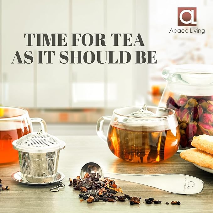 Tea Infuser Set of 2 with Tea Scoop & Drip Trays - 304 Stainless Steel Ultra Fine Mesh Loose Leaf Tea Strainer, Reusable Tea Steeper Basket for Rooibos, Green, Black, Herbal & Oolong Tea, etc
