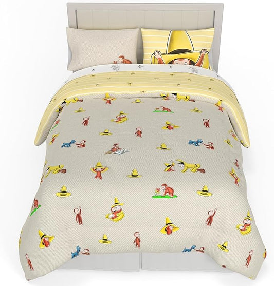 Curious George Bedding Set, Full Size 7 Piece Set Kids Super Soft Cozy Reversible Comforter and Sheet Set with Sham, (100% Officially Licensed Product) by Franco