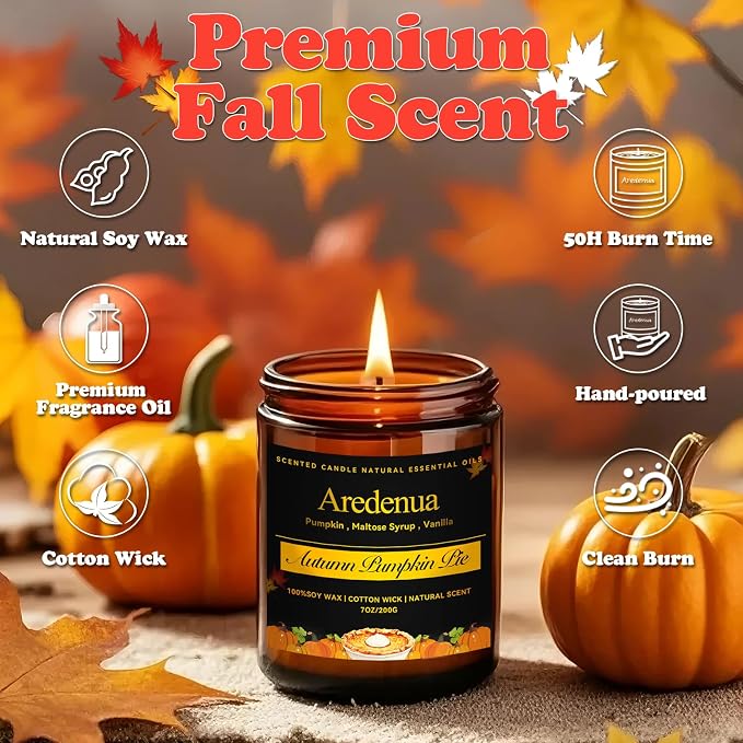 Pumpkin Pie Candles – Holiday Winter Scented Candles, Warm Spiced Pumpkin Aroma for Christmas Home Décor, Cozy Seasonal Candle Gift for Women & Men, Long-Lasting Soy Wax Candle