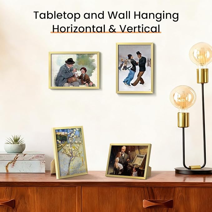 upsimples 5x7 Picture Frame Set of 3, Made of High Definition Glass for 5 x 7 Gold Frames, Wall and Tabletop Display Thin Border Photo Frame for Home Décor