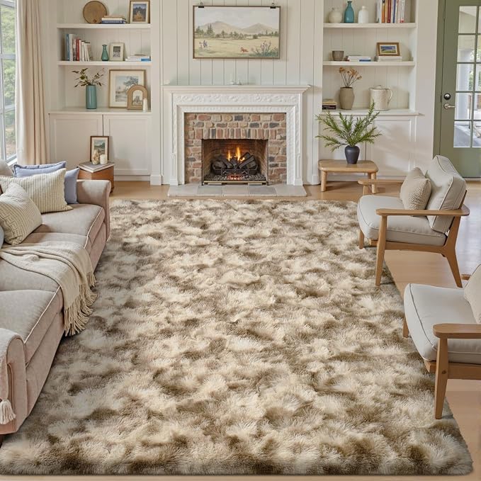 5x7 Area Rugs for Living Room, Khaki Plush Fluffy Shaggy Bedroom Rugs Non-Slip, Ultra Soft Carpet for Nursery Kids PlayRoom Dorm Office Indoor
