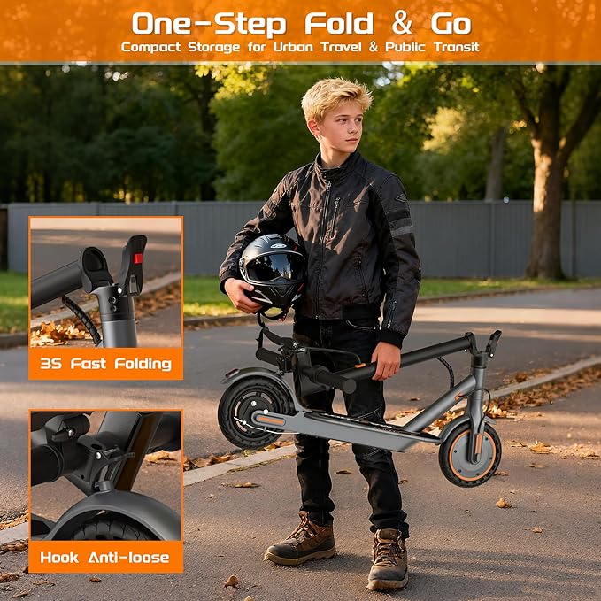 Maxshot Electric Scooter, 8.5" /10" /14" Tire, 16/19/22 Mph Top Speed, 12/16/21/27/28/49/50 Miles Long Range, Folding Escooter for Adults and Kids with Seat Bag, Dual Braking, Dual Suspension, App