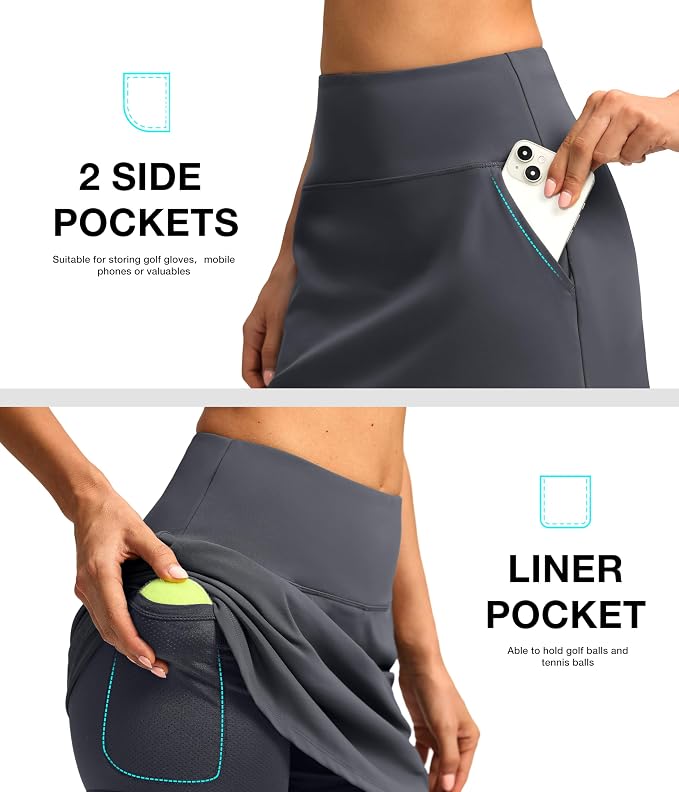 16'' Skorts for Women with 4 Pockets Athletic Tennis Golf Skirt | Built-in Shorts, High Waisted, Stretchy, A Line, Casual, Pickleball, Skort