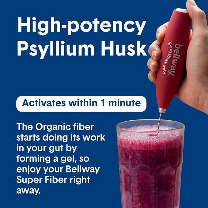 Bellway Super Fiber Powder + Fruit, Sugar Free Organic Psyllium Husk Powder Fiber Supplement for Regularity, Bloating Relief & Digestive Health, Plant-Based, Wild Berry (50 Servings)