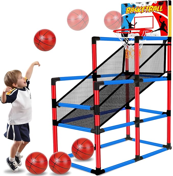 63" Arcade Basketball Game Set with 3 Balls, Kids Basketball Hoop Age 3 to 12 Indoor Outdoor Sports Play - Easy Set Up - Carnival Birthday Party Games Yard Toys for 3 4 5 6 7 8+ Year Old Boys Gift