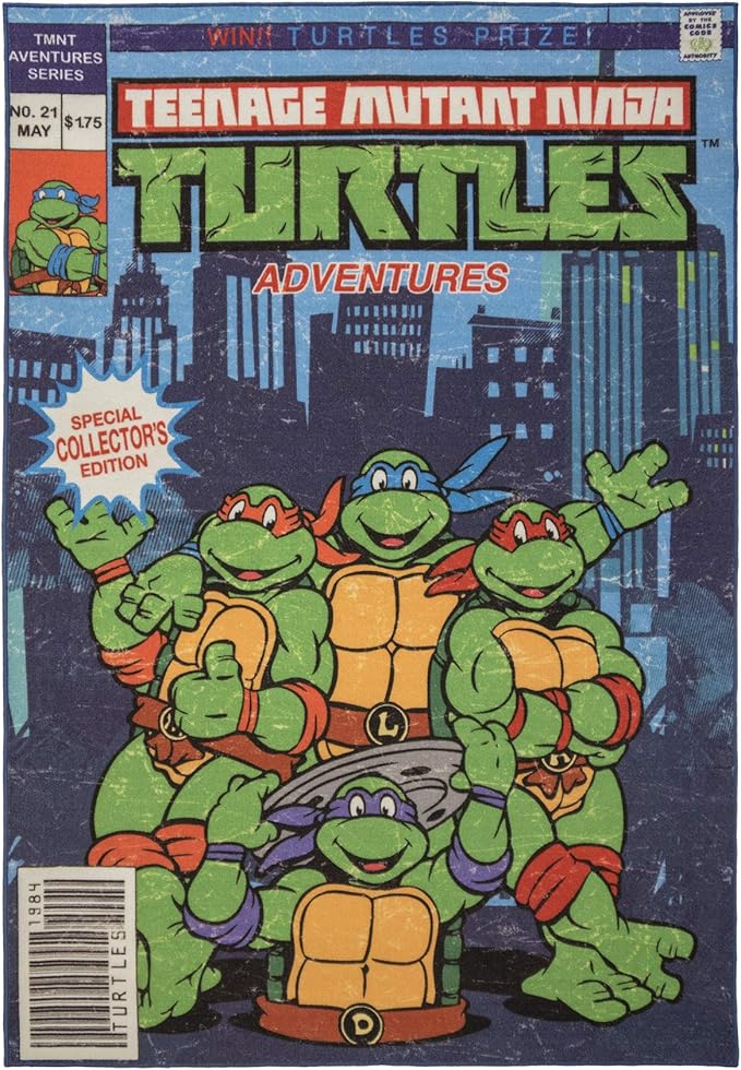Gertmenian Teenage Mutant Ninja Turtles Indoor Area Rug - 4x6 Large, Non-Slip, Ideal for Children in Bedroom, Game Room, Classroom, Nursery or Play Area - TMNT Comic Book, Blue, 21277