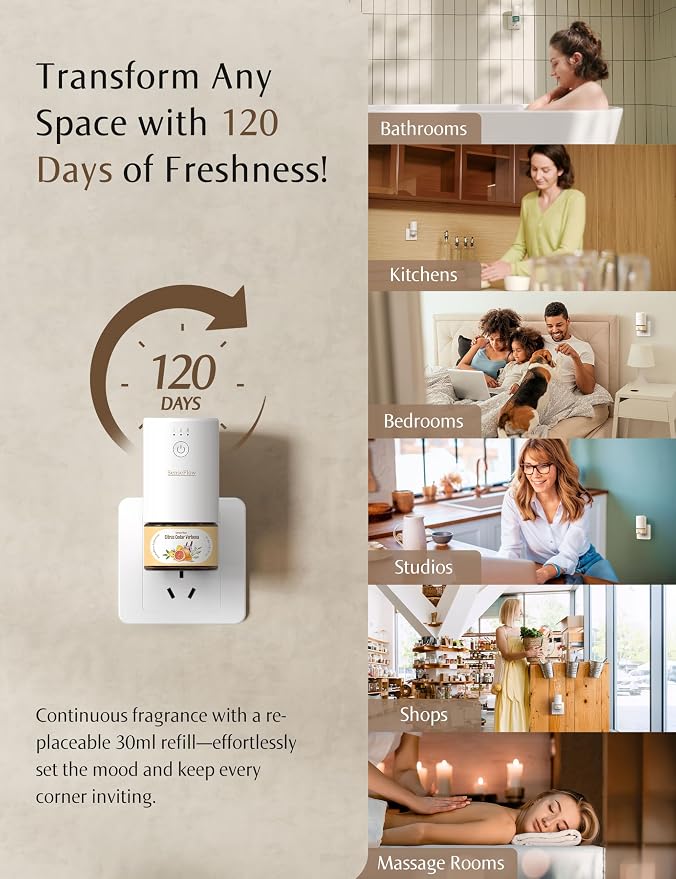 Essential Oil Refill 1.02oz/30ml - Free SF101 Waterless Aromatherapy Diffuser, Covers 1000 Sq Ft, 120-Day Natural Scent,Bitter Orange Leaf