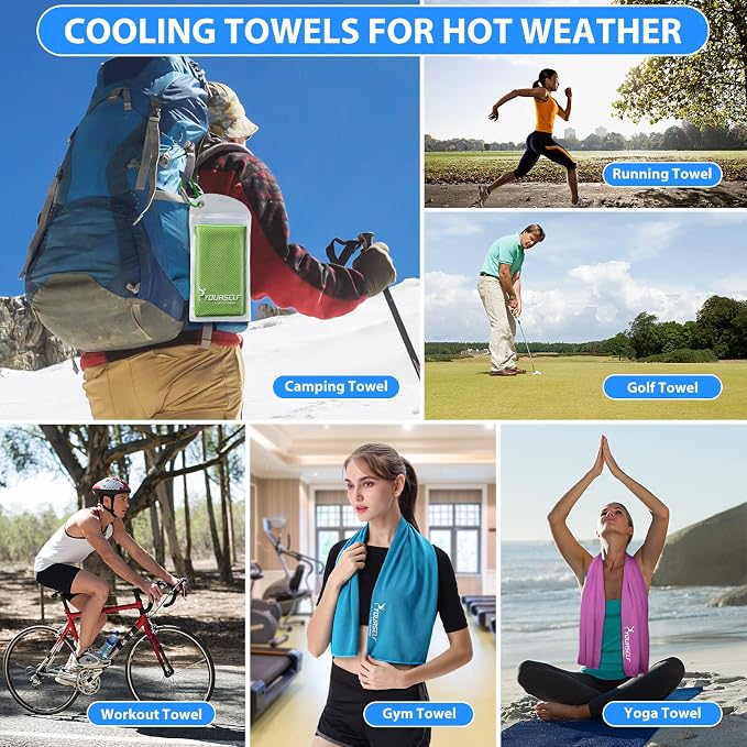 SYOURSELF Cooling Towels for Neck and Face, 4 Pack 40" x 12" Cooling Towel for Hot Weather, Soft Breathable Instant Cool Chilly Pad for Sports Golf Yoga Gym Athletes Camping Ice Towels