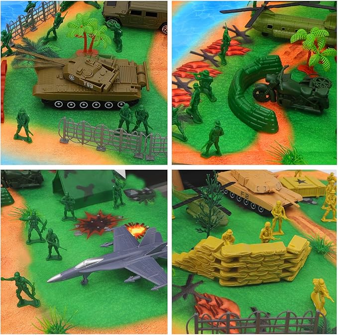 deAO 150Pcs Army Men Playset - Action Figures with Military Battle Mat, Army Toys for Boys 3+
