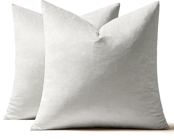 MIULEE 24x24 Inch Pack of 2 Euro Velvet Throw Pillow Covers Greyish White | Soft Solid Decorative Euro Sham, Modern Luxury Home Decor, for King Bed Sofa Couch Bedroom Livingroom
