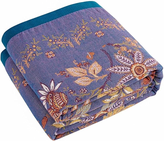 XIBLC Boho Blanket, 100% Cotton Farmhouse Decorative Throw Blanket, 90"x98" Reversible Bohemian Throw Blanket, Purple All Season Muslin Breathable Woven Blankets Quilt