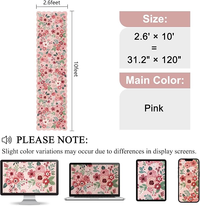 DUKINO 2.6x10 Runner Rug for Hallway, Floral Washable Rug Non Slip, Pink | Soft, Low Pile, Lightweight Indoor Throw Rug Runner for Entryway, Bedroom, Bathroom, Laundry, Pet Friendly, Modern Home Decor