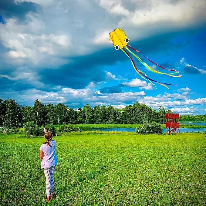 Large Octopus Kites for Kids and Adults - Easy to Fly, 28X158 3D Software Colorful Kite with Long Tails. Perfect for Beach and Outdoor Activities