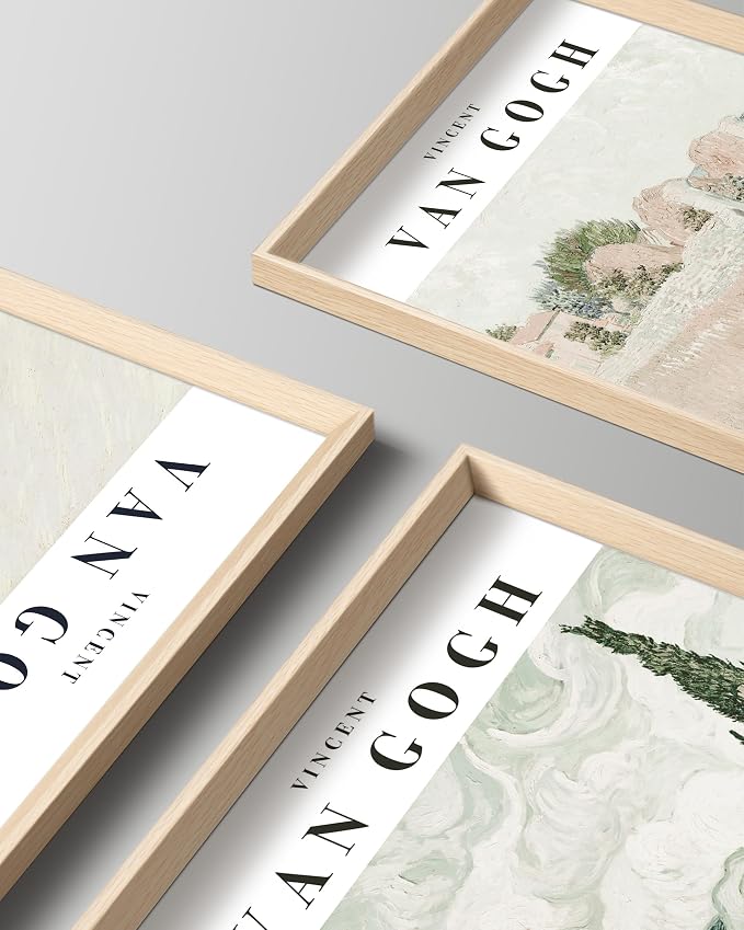 HesenDot Van Gogh Framed Wall Art, Neutral Canvas Prints Set of 3 | 12x16IN High Framed Design Prints, Floral Landscape Artwork, Vintage Wall Decor for Living Room Bedroom Gallery Office