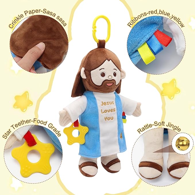 11.8" Jesus Baby Plush Toy Jesus Plushie with Multi-Sensory Accessories for Babies Gift Box for Baptism Baby Shower Easter Decoration