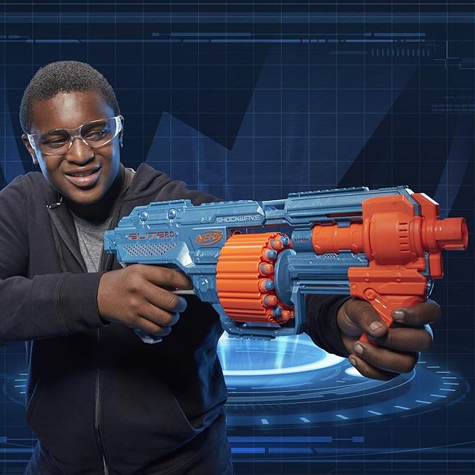 Nerf Elite 2.0 Shockwave RD-15 Dart Blaster, 30 Nerf Elite Darts, 15-Dart Rotating Drum, Kids Outdoor Toys for 8 Year Old Boys & Girls and Up (Amazon Exclusive)