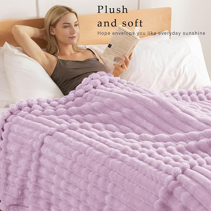 Exclusivo Mezcla Striped Fleece Throw Blanket for Couch, Sofa, Bed, 50"x60" | Soft Breathable Cozy Bed Blankets, Lightweight Plush Fluffy Fuzzy Jacquard Decorative Blankets