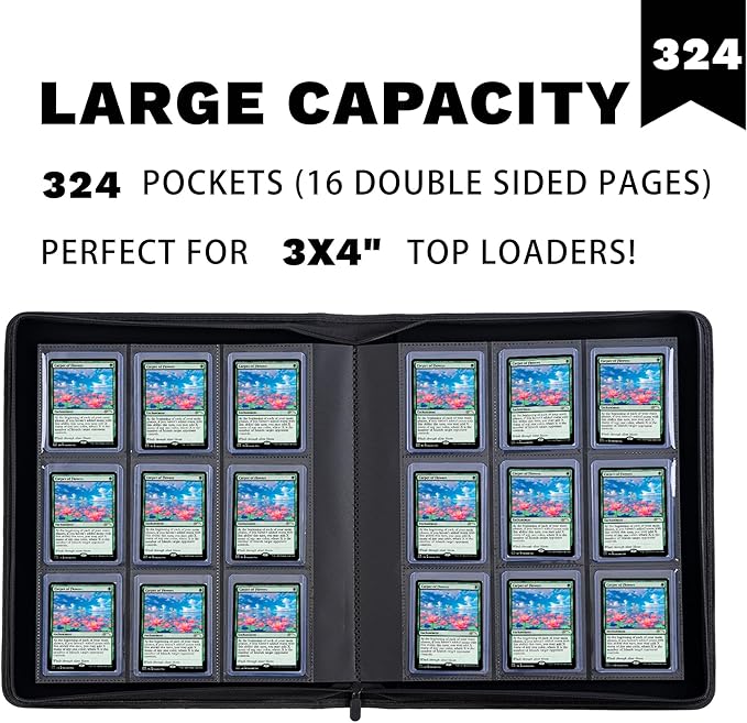 Top Loader Binder 9 Pocket,Holds 324 Top Loaders,Toploaders Binder 9 Pocket for 3" x 4"Rigid Cards,Double Sided Card Binder Abulm in 3"x4"Toploaders for Trading Cards