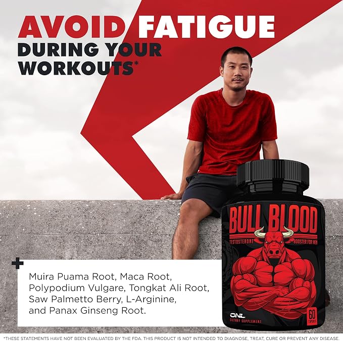 ONL Bull Blood Testosterone Booster for Men - Male Enhancing Testosterone Supplement - Strength, Stamina & Endurance with Maca Root, Horny Goat Weed, Tribulus Terrestris & Tongkat Ali - 60 Ct