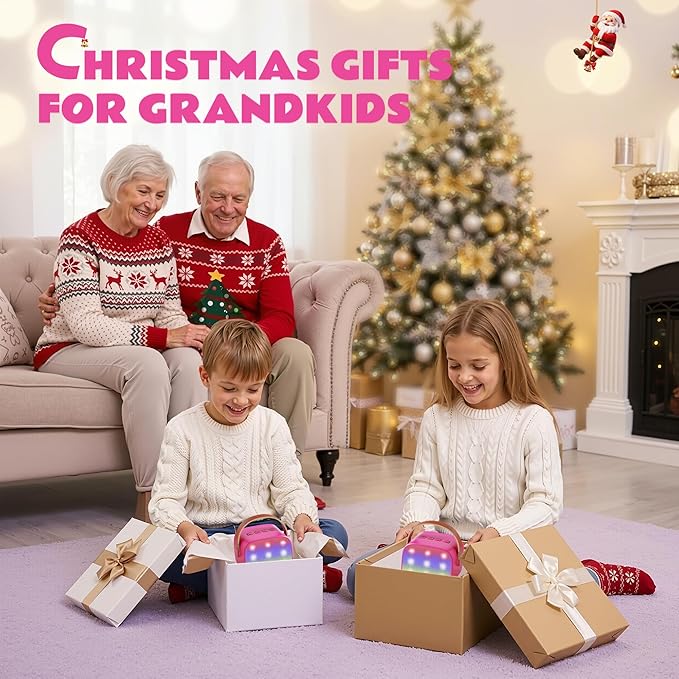 Mini Karaoke Machine for Kids Toys, Portable Bluetooth Speaker with 2 Wireless Microphones, Birthday Gifts for Girls 3, 4, 5, 6, 7, 8, 9, 10, 11, 12+ Years Old Toddler Teens (Hotpink)