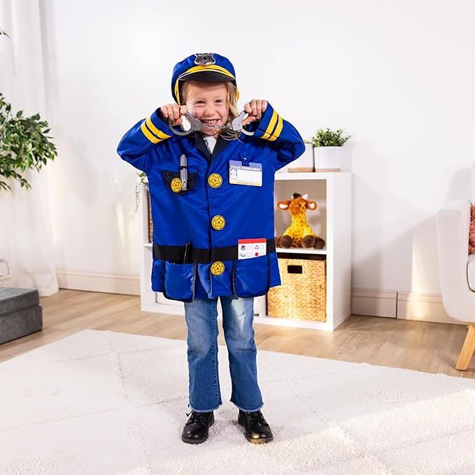 Melissa & Doug Police Officer Costume Dress-Up Set for Kids (8-Piece) – Pretend Play Uniform with Badge, Hat, Handcuffs & Accessories – Role Play Outfit for Toddlers & Children Ages 3+