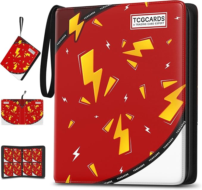 Trading Card Binder 4 Pocket,400 Pocket Card Collection Binder with 50 Removable Sleeves,PU Waterproof Top Card Book,3-Ring Zipper Collectible Trading Card Album for MTG/TCG/Card Holder Gift（Red）