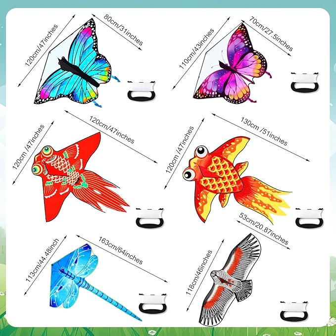 Leitee 6 Pack Large Kite for Kids and Adults Butterfly Kite for Kids Age 4-8-12 Dragonfly Owl Parrot Eagle Goldfish Teens Toy Easy to Fly for Game Beach Outdoor Activities Gifts(Cute Style)