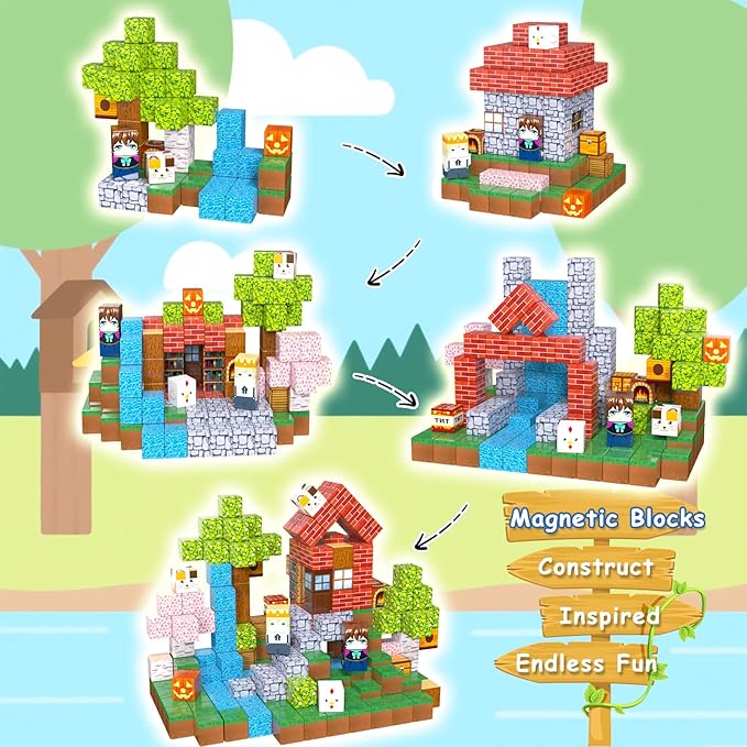 200PCS Magnetic Building Blocks for Kids, Magnet Cubes STEM Educational Magnet Stacking Toys for Age 3-5 4-8 8-12, Sensory Play Montessori Toys for Boys and Girls, Creative Construction Forest River