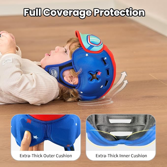 Baby Head Protector Baby Helmet for Crawling and Walking - No Bumps and Soft Safety Peak - Ultra Light and Adjustable Baby Head Protector Suitable for Babies 6-24 Months-Winged Star