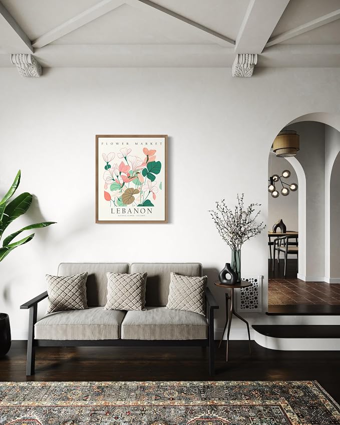 Lebanon Flower Market Art Print Poster, Wall Art Floral Painting Botanical Decor for Bedroom, Kitchen, Bathroom Livingroom Decoration 82B (Lebanon, 14"L x 11"W, Wood Frame)